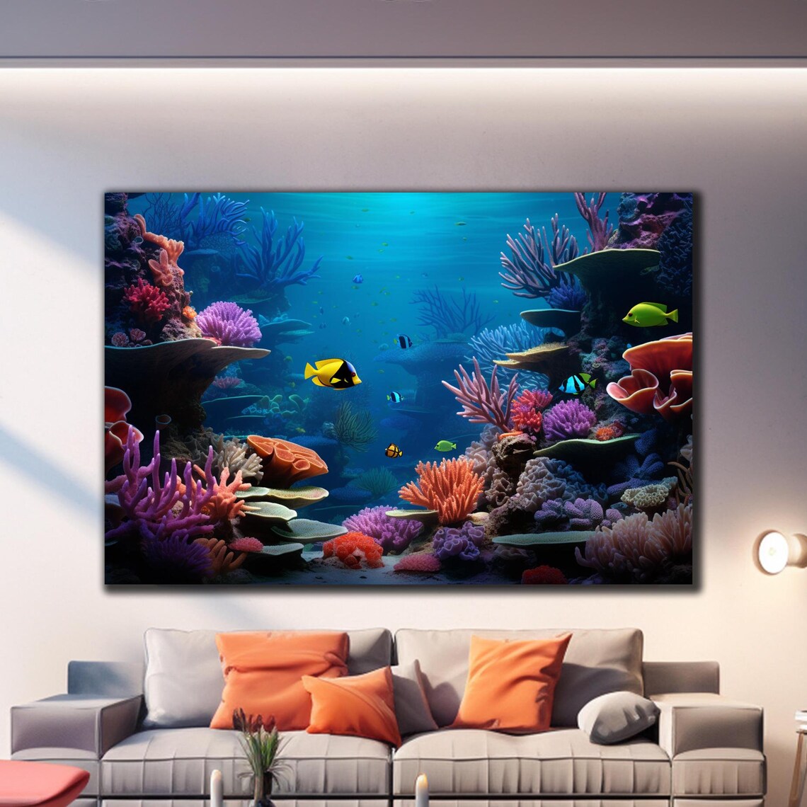 Colorful Coral Reef Tropical Fish Bright Orange Purple Ocean Poster