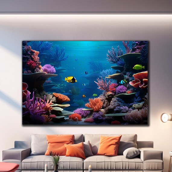 Tempered Glass Wall Art Panoramic Wall Art Aquarium Wall Decor Glass Printing Large Wall Art Wall Hangings Under Sea Art Fish Wall Art
