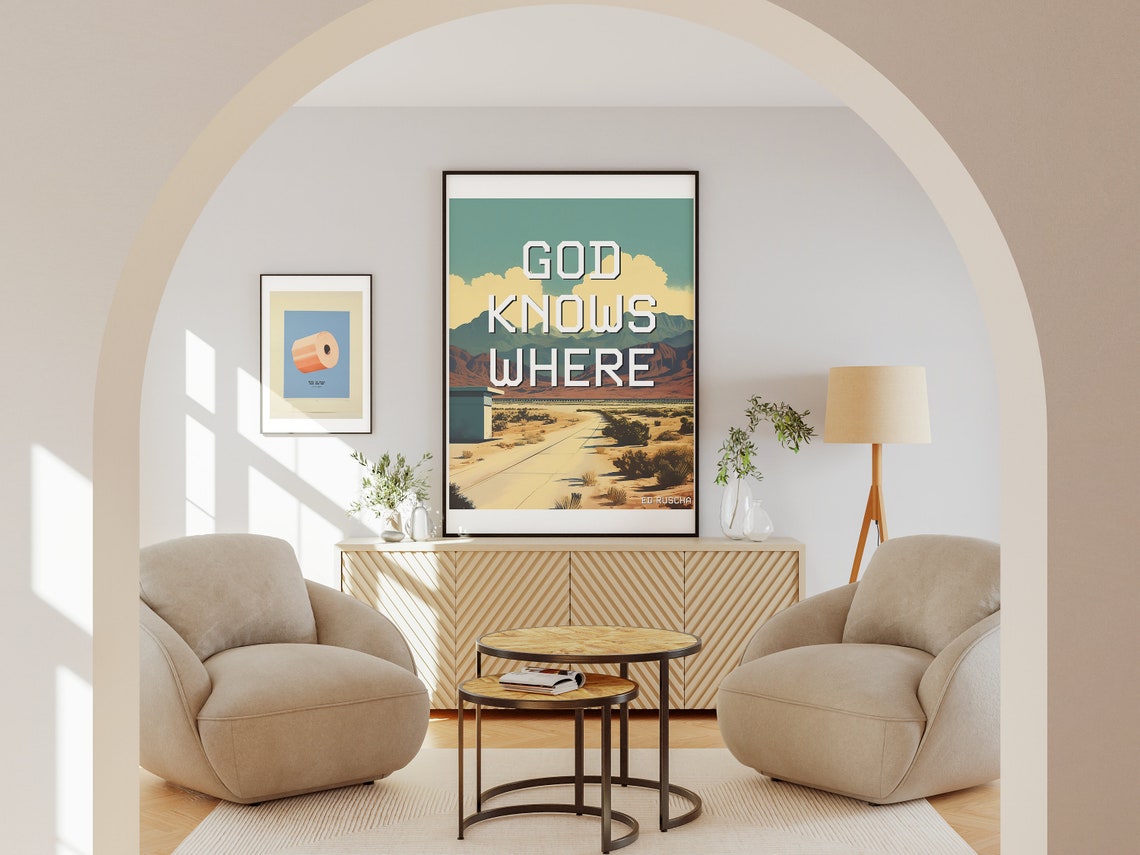 God Knows Where Ed Ruscha Retro Desert Road Phrase Art Poster - Image 2