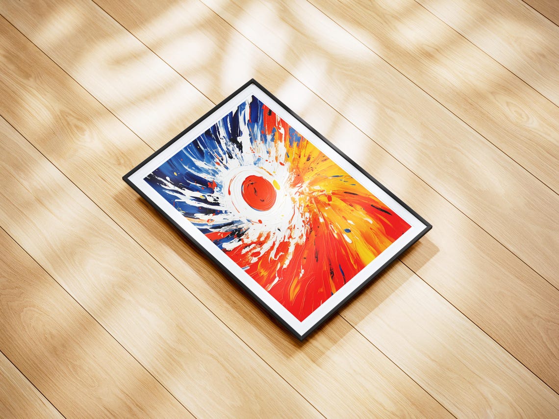 Blazing Orange Sun Explosion Colorful Brushstroke Art Poster - Image 2