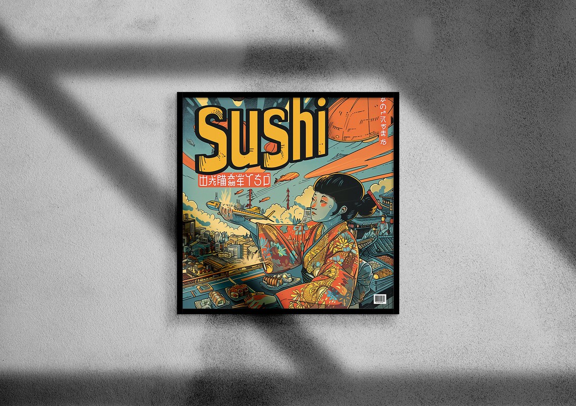 Retro Japanese Sushi Kimono Woman Tokyo Vintage Style Art Print - Image 4