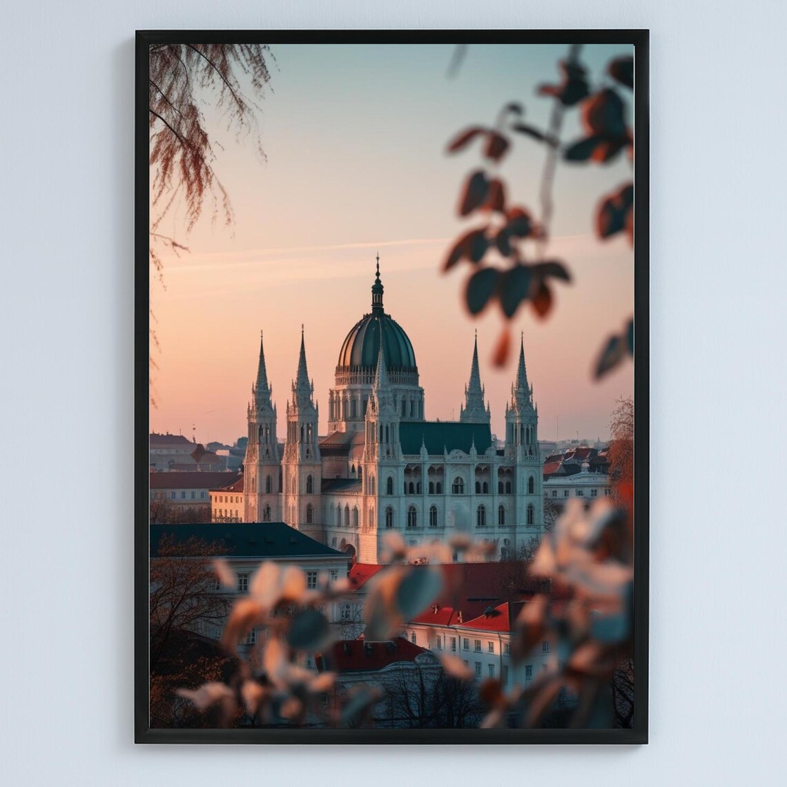 Budapest Hungary Saint Stephen Basilica Sunset Autumn Cityscape Wall Art