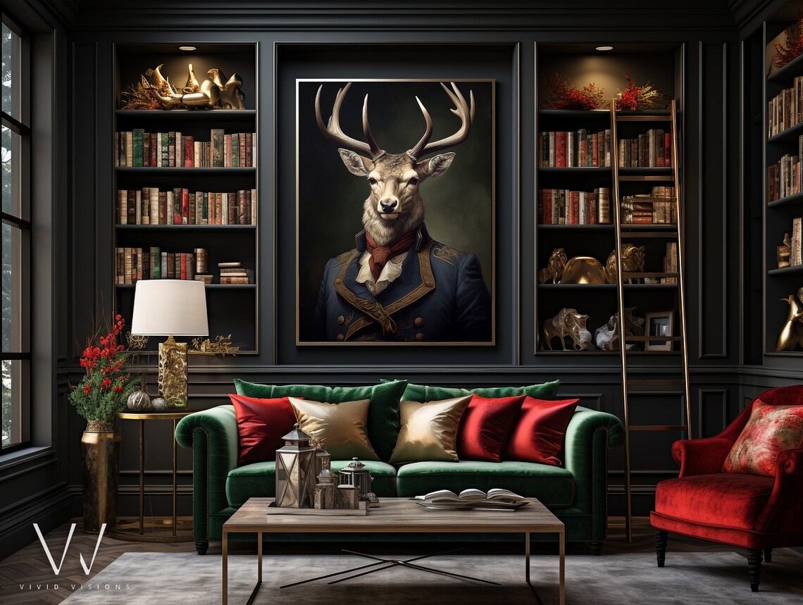 Victorian Stag Deer Portrait, Gothic Renaissance Art Print - Image 3