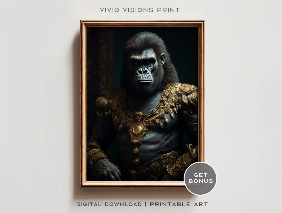 Victorian Gorilla Portrait Gold Chain Armor Medallion Gothic Poster