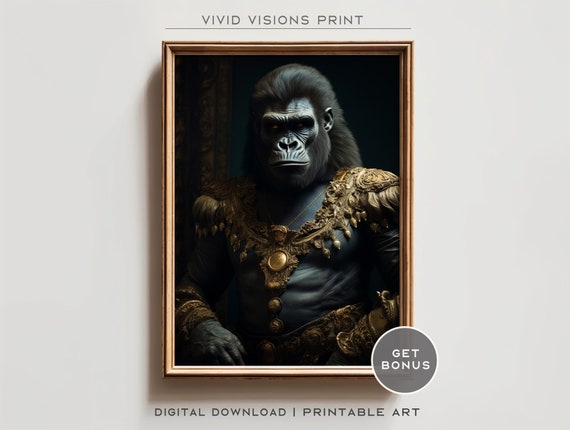 Victorian Gorilla Portrait Gothic Wall Art Renaissance Painting Vintage Animal Portrait Poster Artwork Download 1278