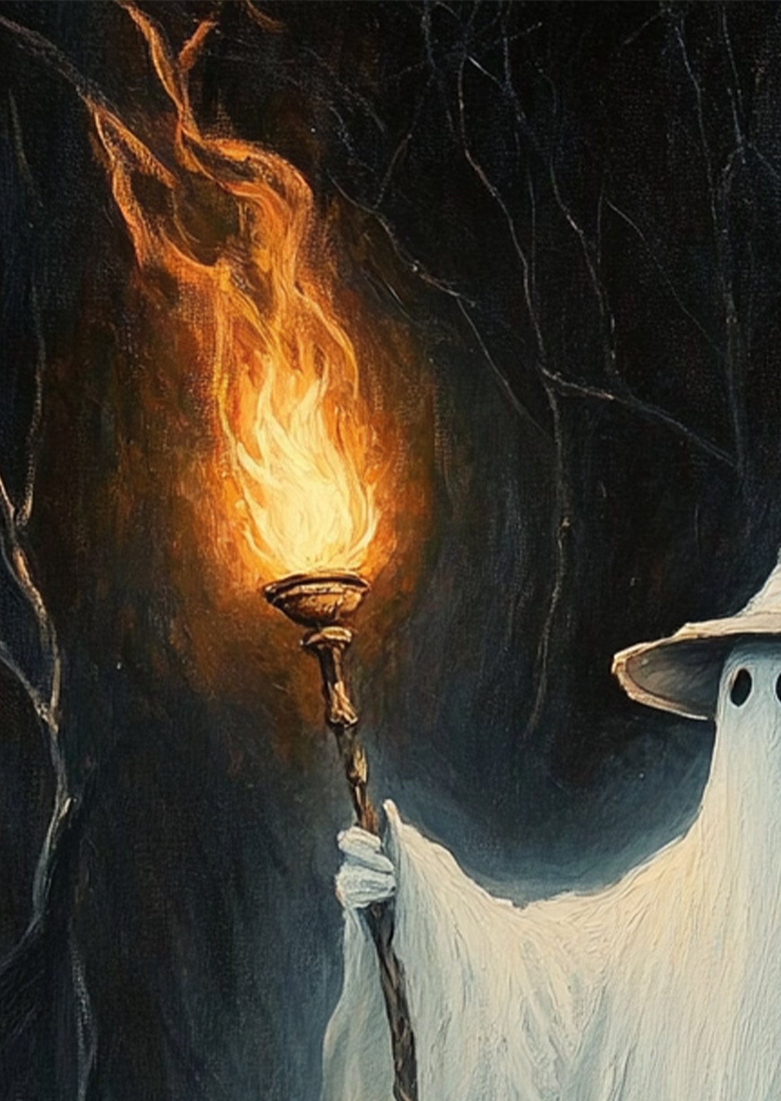 Wizard Ghost Holding A Flaming Torch Poster Dark Forest Halloween Art - Image 2