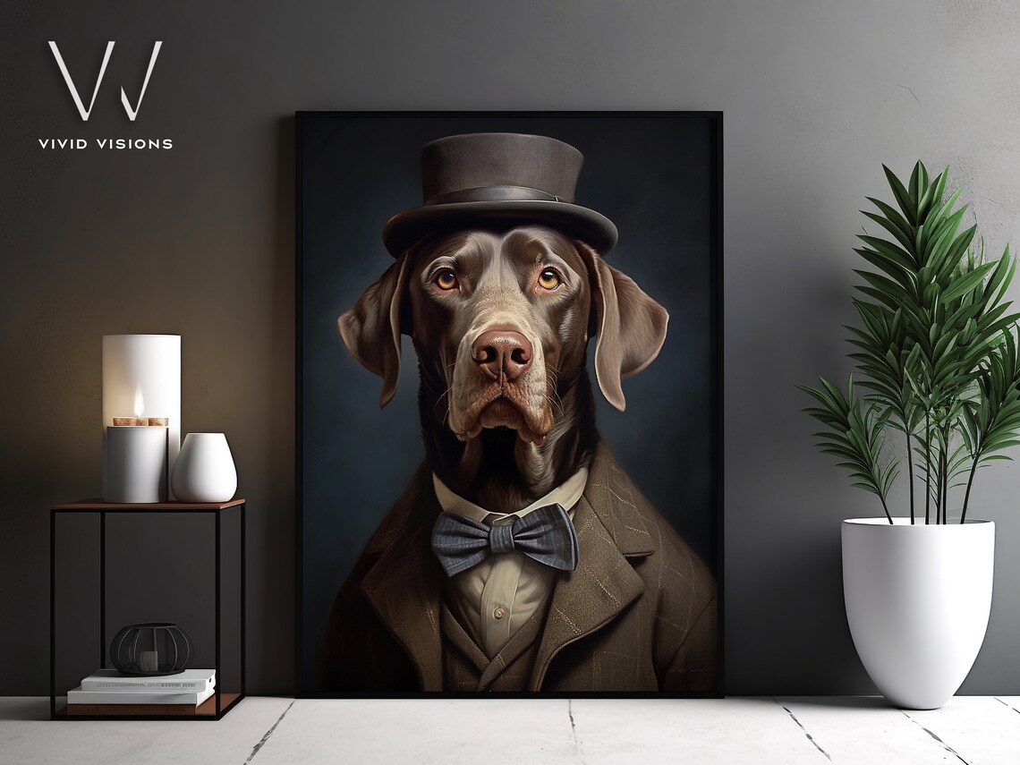 Brown Dog in Top Hat Grey Bow Tie Victorian Gentleman Poster