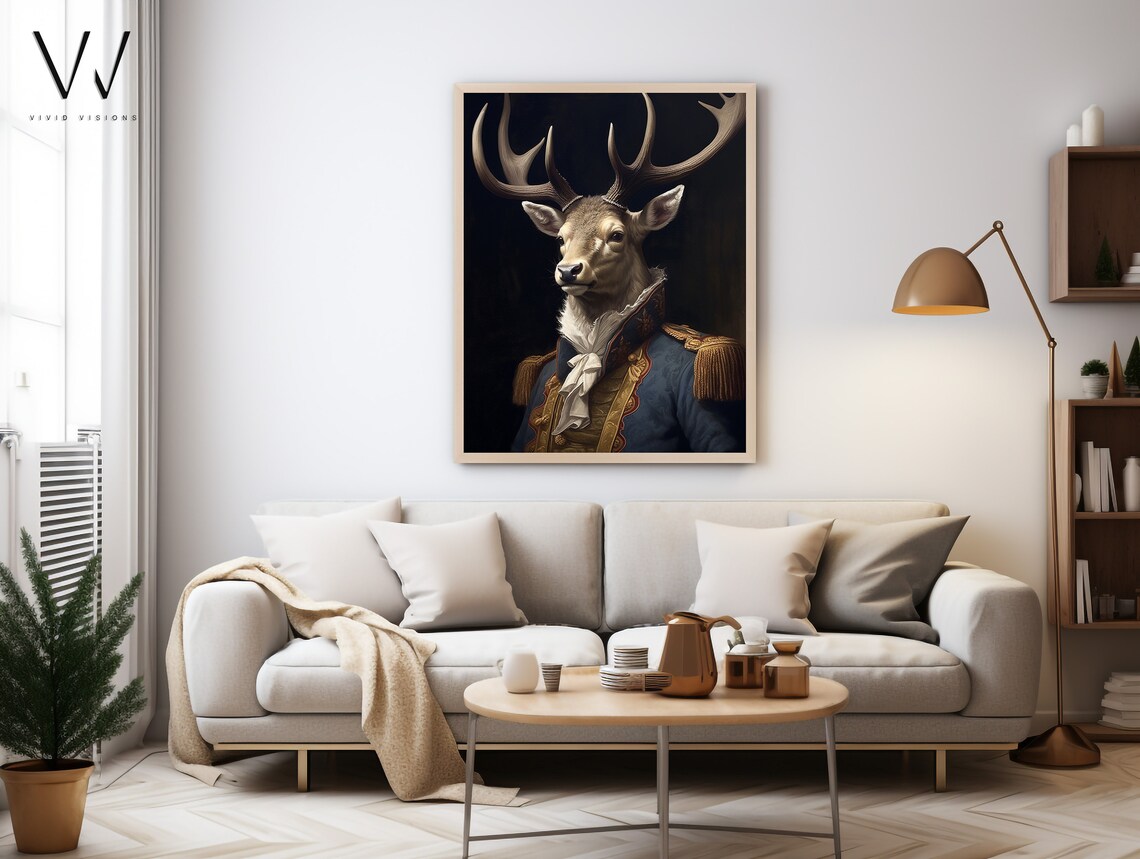 Victorian Stag Deer Portrait, Gothic Art Print - Image 4