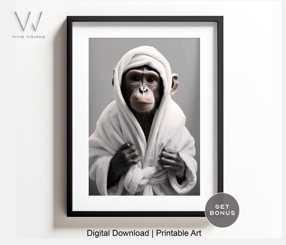 Baby Chimpanzee in a Hooded White Bathrobe Sweet Nursery Poster