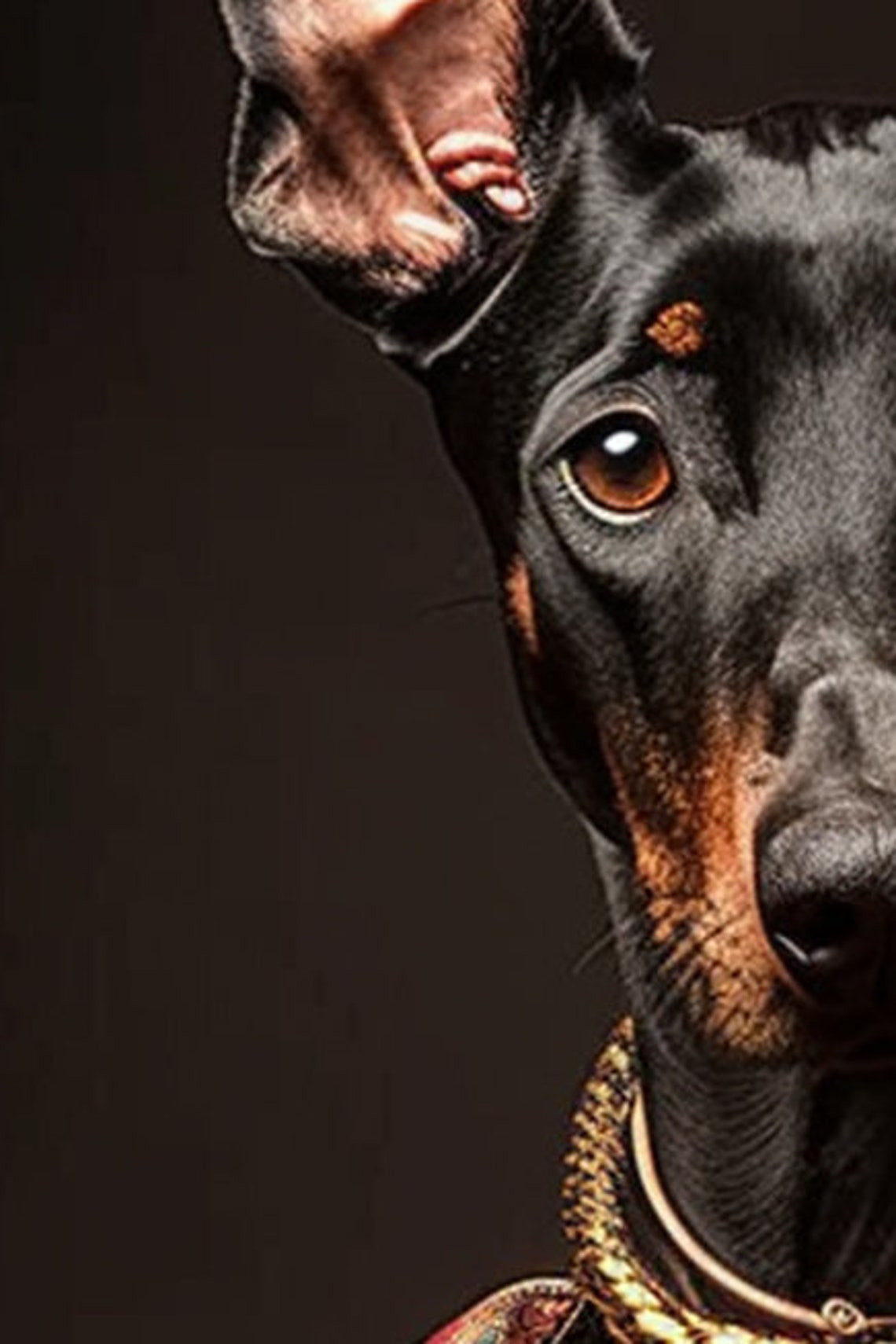 Elegant Doberman In Teal Paisley Jacket Gold Jewelry Art Poster - Image 2