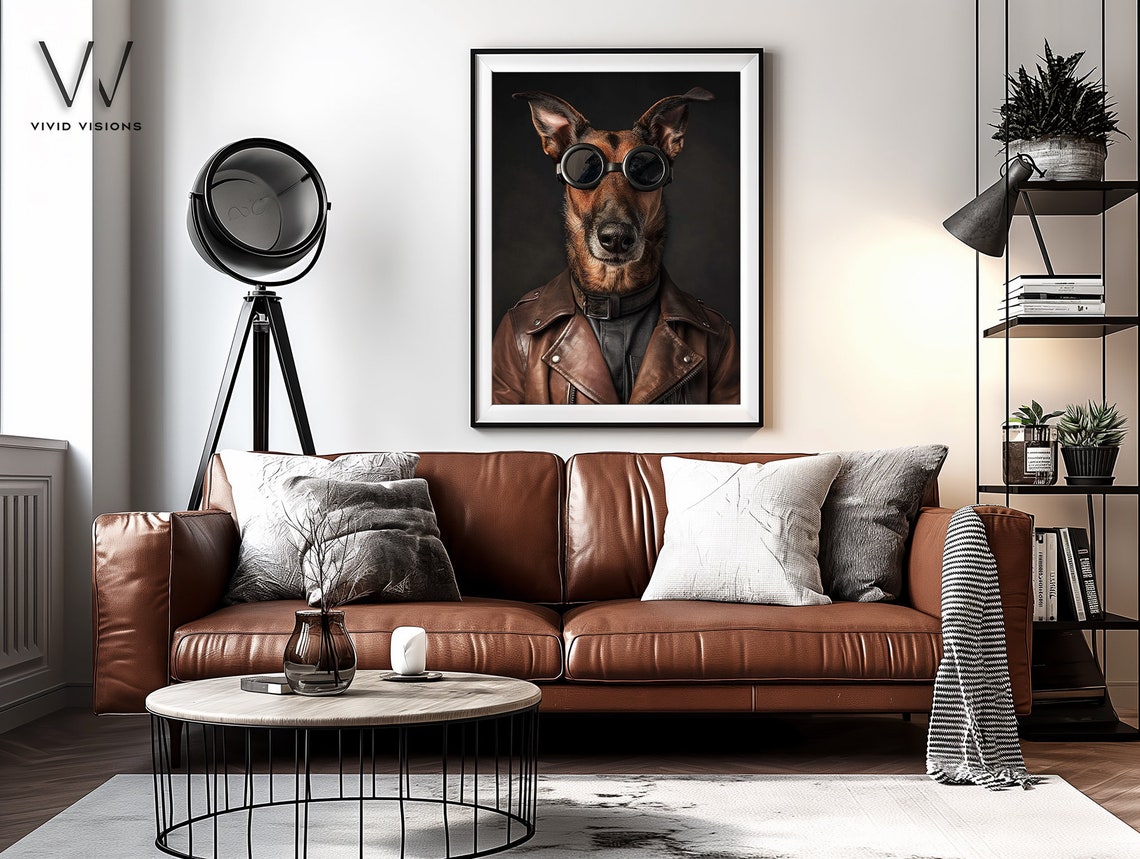Cool Dog In Leather Jacket And Aviator Goggles Portrait Poster - Image 4