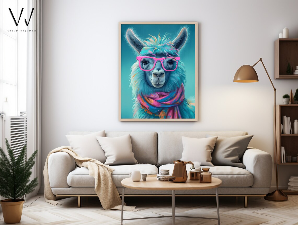 Colorful Llama Portrait Pink Glasses Rainbow Scarf Pop Art Poster - Image 4