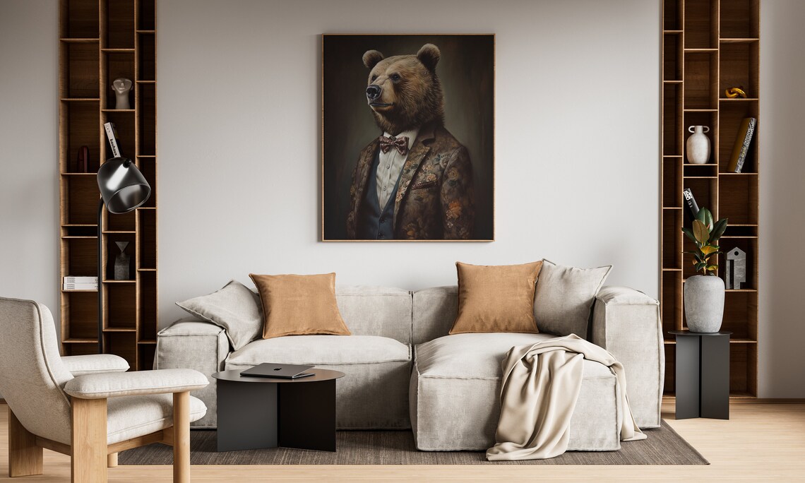 Bear in Floral Jacket Victorian Gentleman Animal Portrait Poster - Image 3