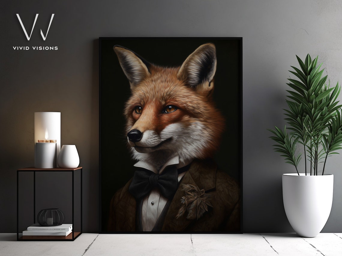 Red Fox Tuxedo Black Bow Tie Formal Gentleman Portrait Poster