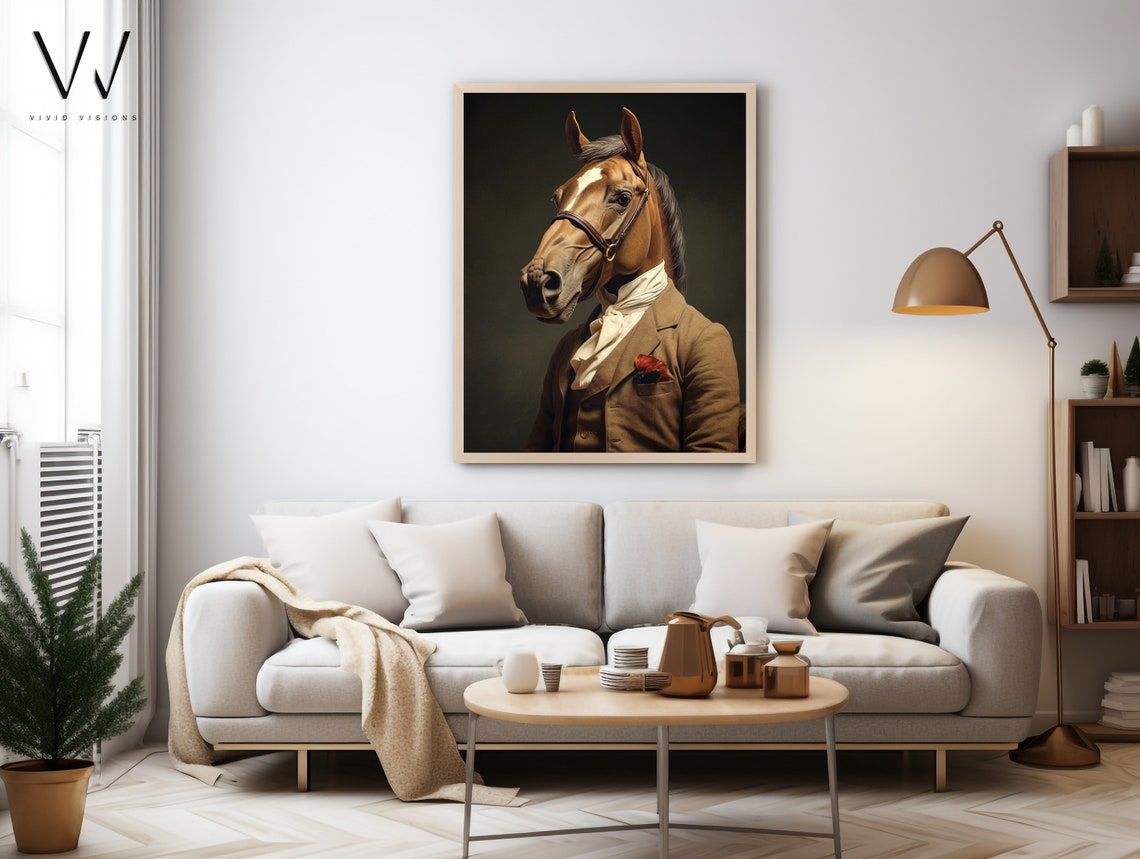 Chestnut Horse in a Brown Tweed Suit and White Cravat Poster - Image 3