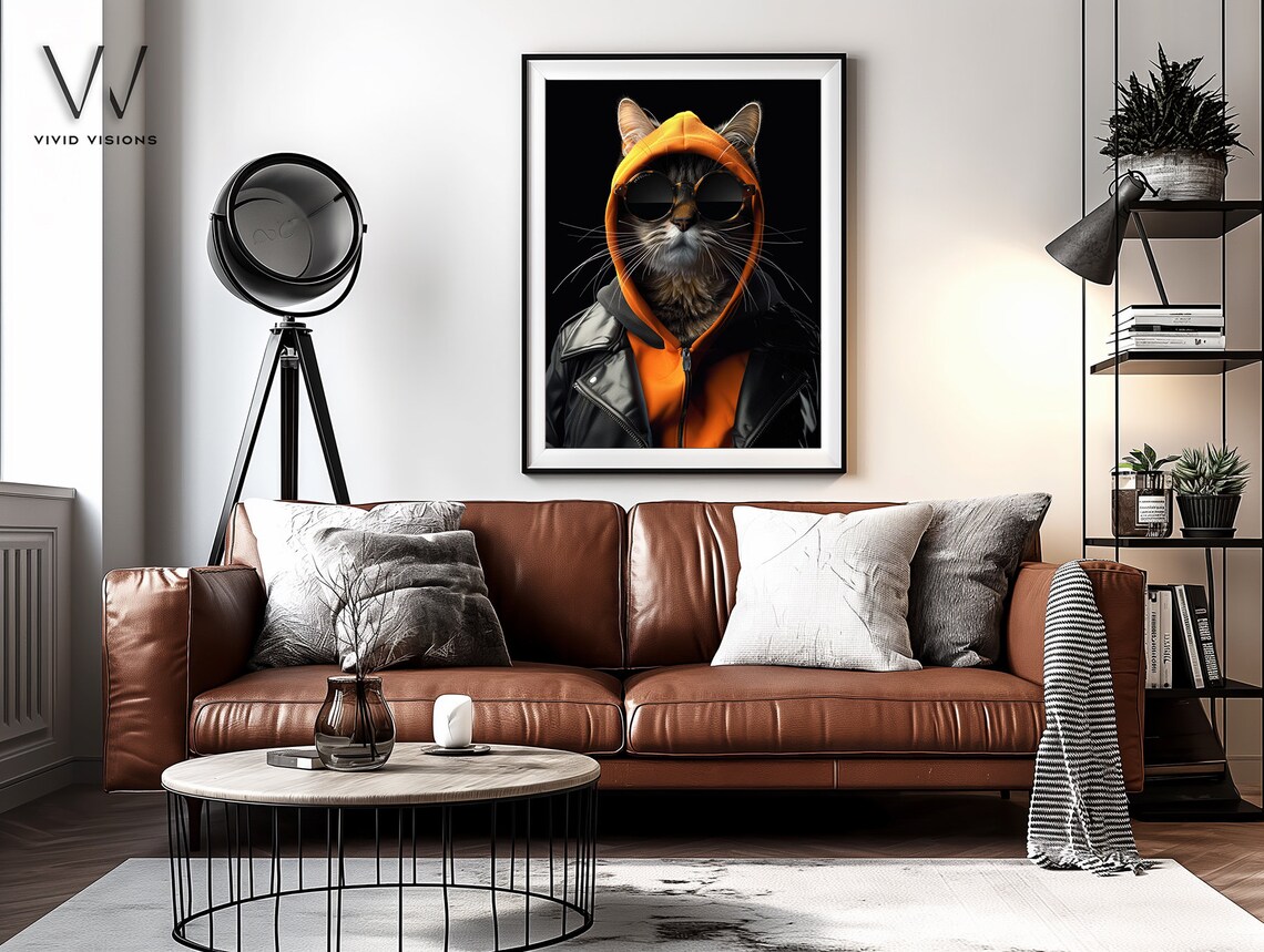 Modern Cat Portrait Cat In Sunglasses And Hoodie Stylish Animal Art Contemporary Wall Art Vintage Poster Unframed Art 1338 - Image 4
