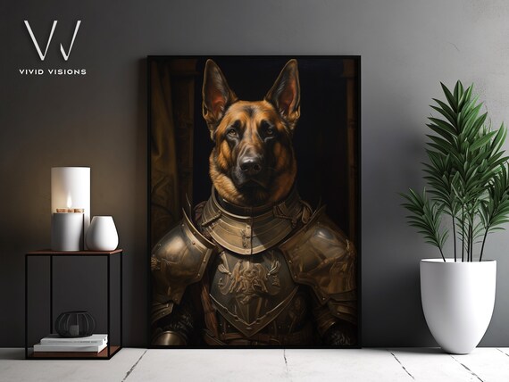 German Shepherd Gold Medieval Armor Knight Dog Portrait Poster