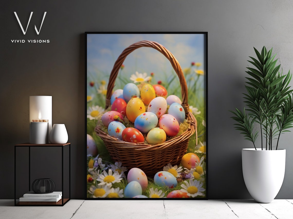 Easter Eggs in a Wicker Basket Sunny Spring Meadow Easter Poster