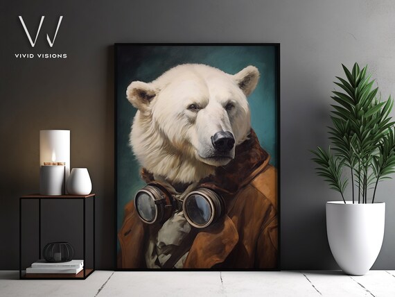 Polar Bear with Aviator Goggles Steampunk Explorer Art Poster