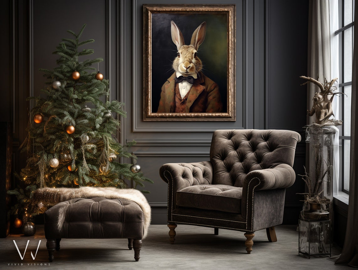 Rabbit in Suit Bow Tie Victorian Hare Animal Portrait Poster - Image 4