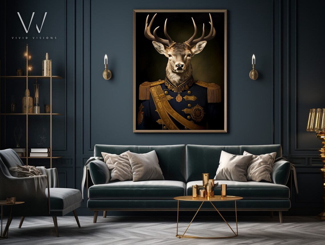 Victorian Stag Deer Portrait Gold Sash Military Uniform Poster - Image 3