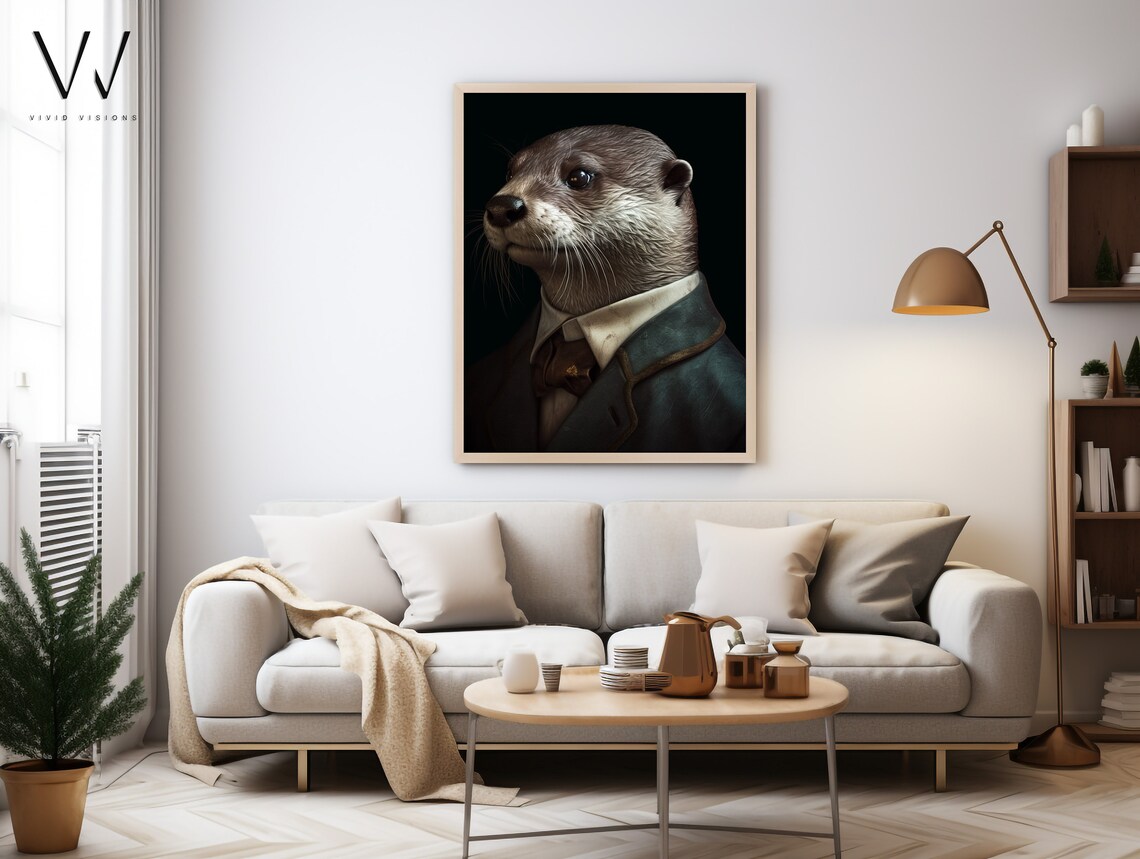 Otter in Green Suit Gentleman Portrait Dapper Animal Style Poster - Image 3