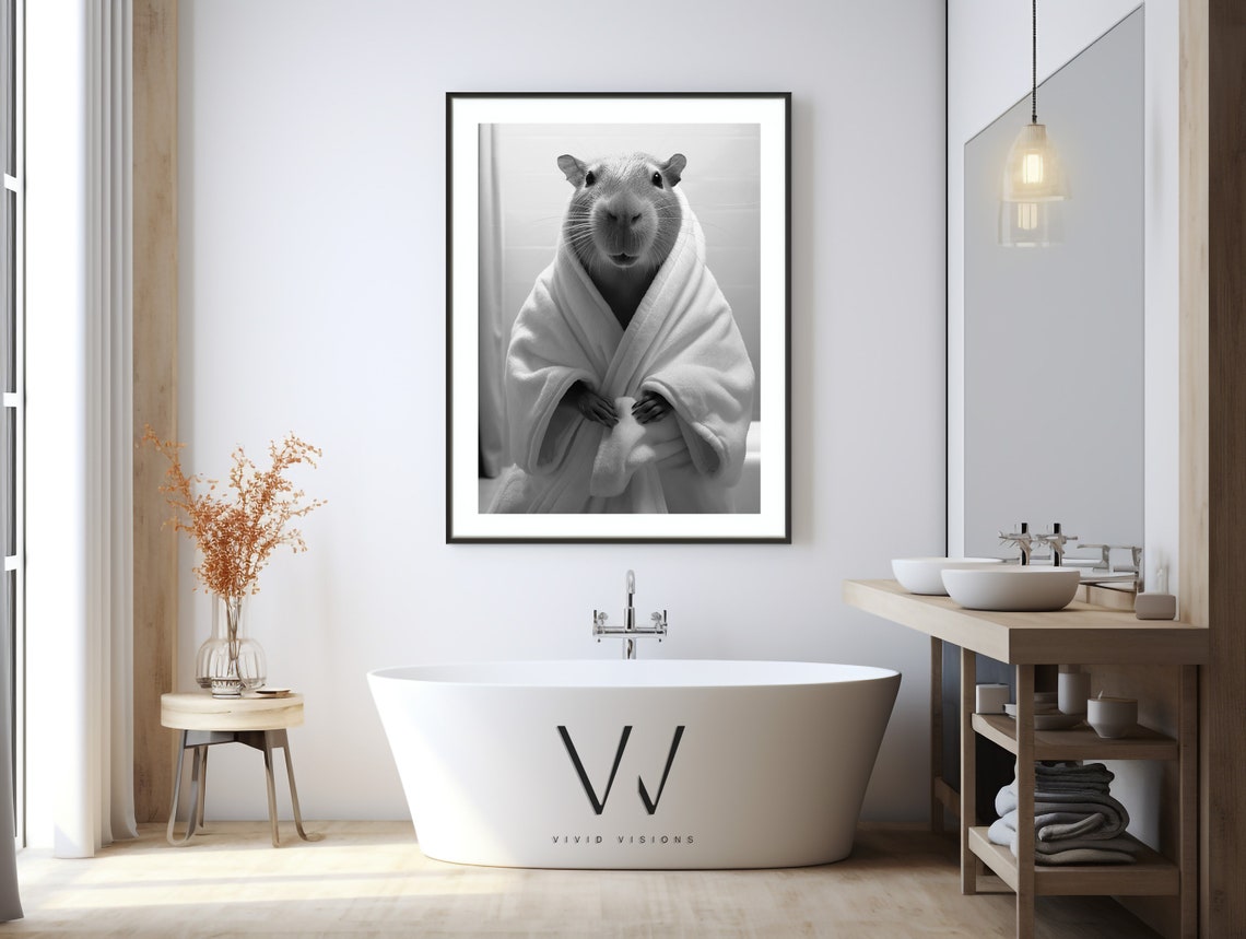 Capybara Wrapped in a White Bathrobe Funny Animal Wall Poster - Image 3
