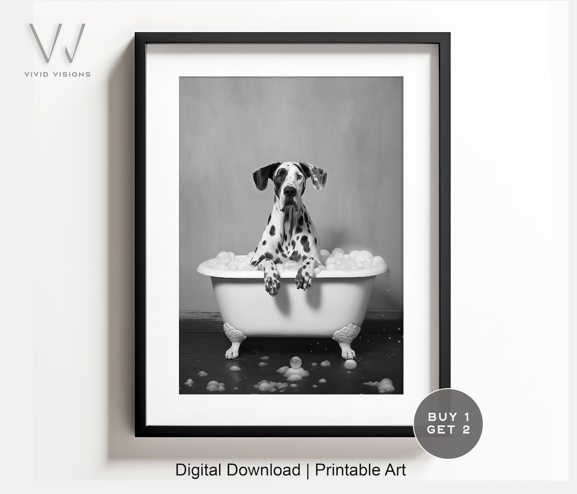 Dalmatian Puppy in Vintage Bathtub Black White Bathroom Poster