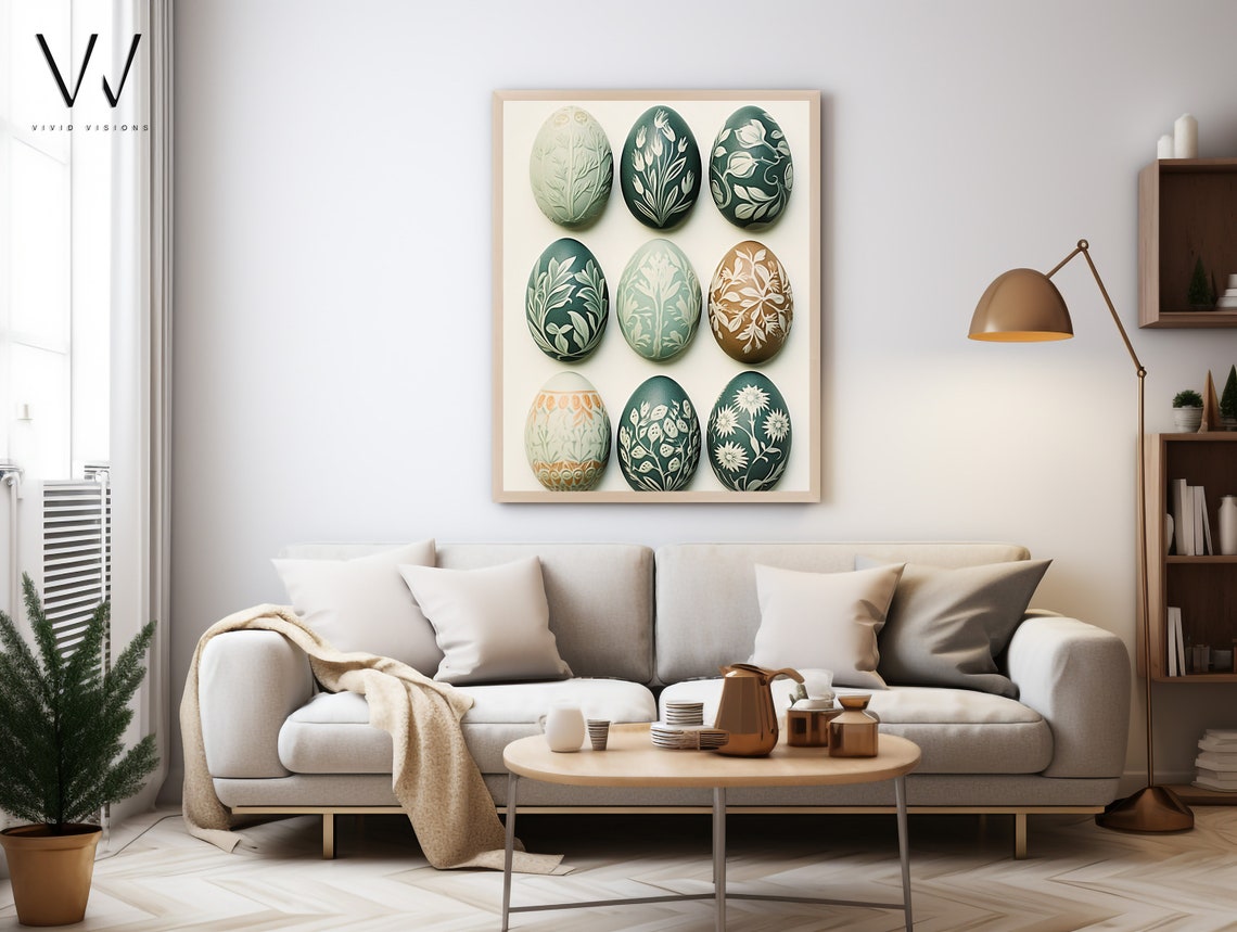 Nine Decorated Eggs Grid Botanical Teal Spring Easter Poster - Image 3