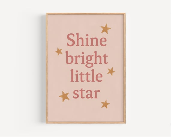 Shine Bright Little Star Pastel Nursery Quote Wall Decor Poster