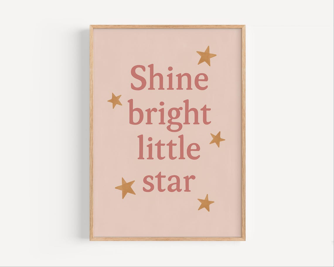 Shine Bright Little Star Pastel Nursery Quote Wall Decor Poster