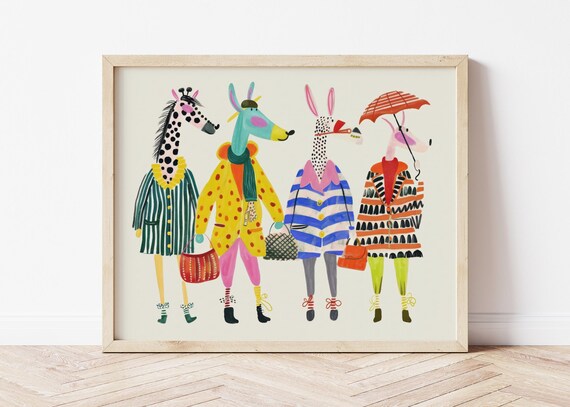 Stylish Fashion Animals In Chic Outfits Whimsical Friends Poster