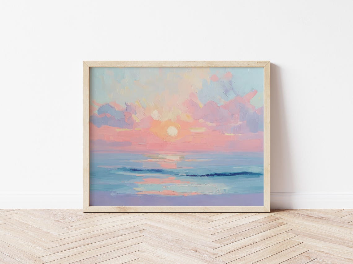 Pastel Ocean Sunset Pink Clouds Abstract Seascape Art Poster