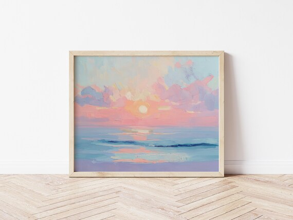Pastel Ocean Sunset Pink Clouds Abstract Seascape Art Poster