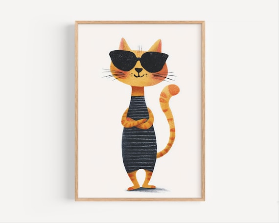 Cool Orange Tabby Cat in Sunglasses Kids Room Nursery Poster