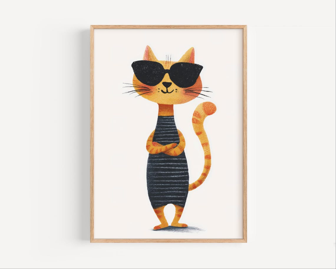 Cool Orange Tabby Cat in Sunglasses Kids Room Nursery Poster