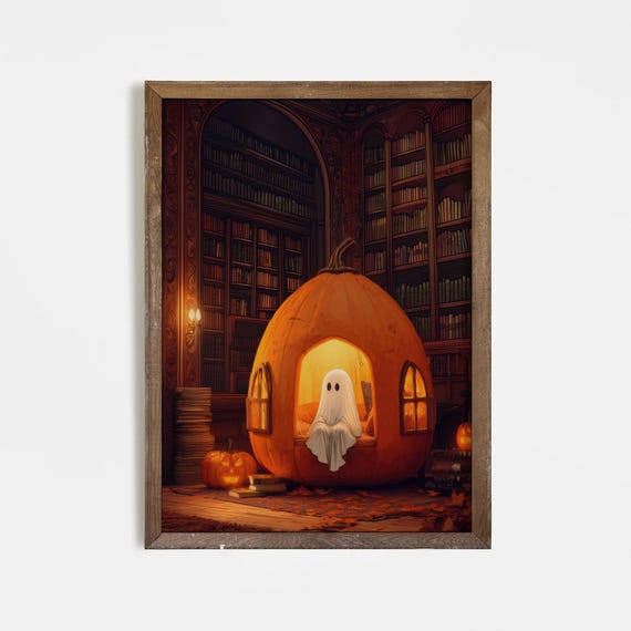Halloween Wall Art Cute In Pumpkin House Spooky Fall Print Decor Illustration