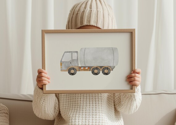 Minimalist Cement Mixer Watercolor Poster Kids Room Wall Art Nursery Decor