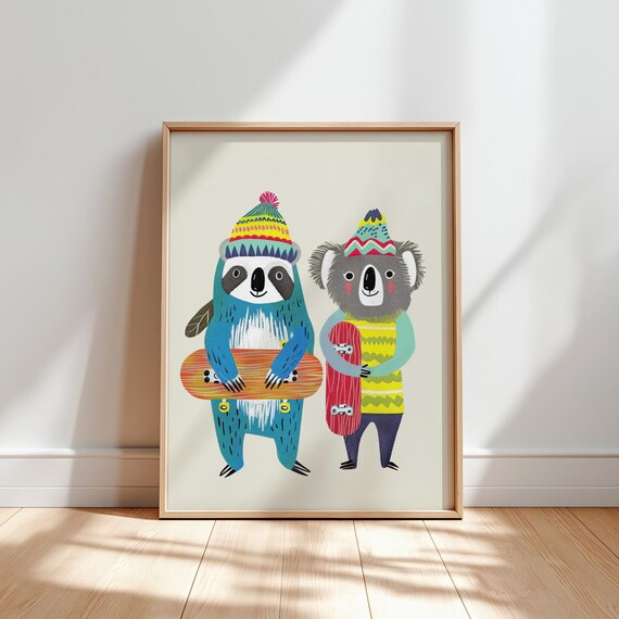 Sloth And Koala Wall Art Nursery Prints Kids Room Collection Baby Decor Playful Animal Eclectic