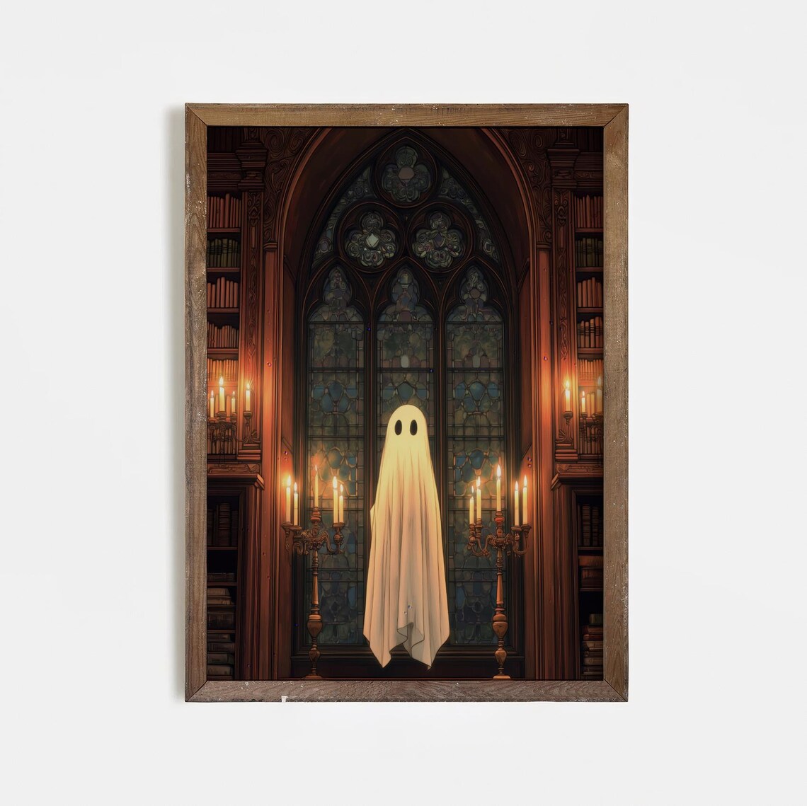 Halloween Wall Art Spooky Gothic Decor Haunted Library Print Illustration Home Decoration