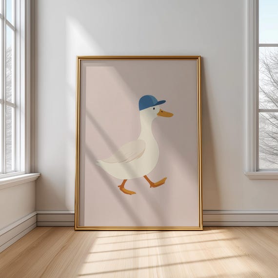 Whimsical Duck Wall Art Minimalist Nursery Animal Print Cute Goose Decor For Kids Room Playroom