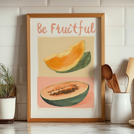 Be Fruitful Melon Papaya Vintage Botanical Kitchen Wall Poster