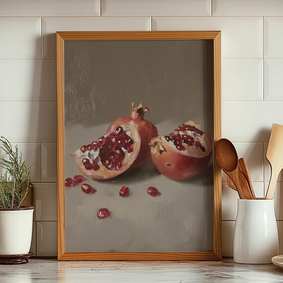 Pomegranate Oil Painting Print Moody Food Art