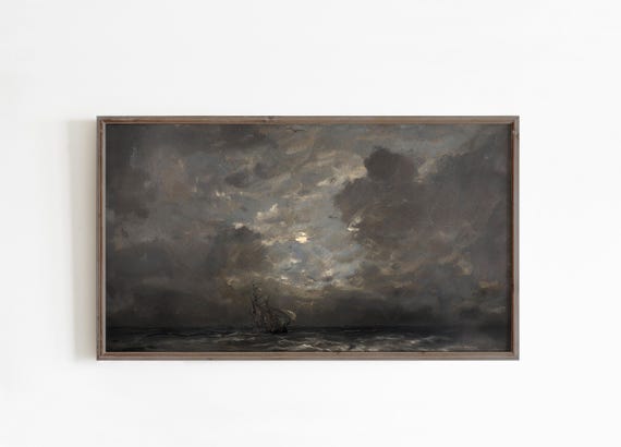 Frame Tv Art Winter Moody Cloudy Sky Seascape Dark Academia Coastal Night Painting For The Frame Tv