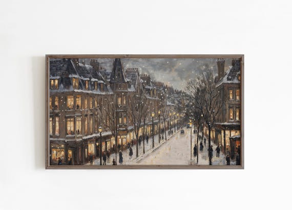 Frame Tv Art Winter Moody Vintage City Painting Tv Art