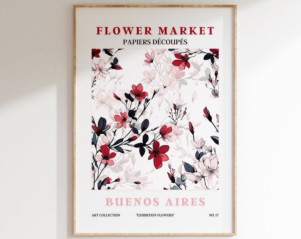 Flower Market Buenos Aires Red Blossom Branch Pattern Art Poster