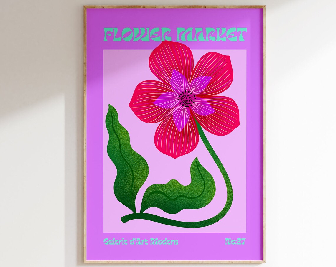 Flower Market No 27 Red Cosmos Bloom Magenta Retro Floral Poster