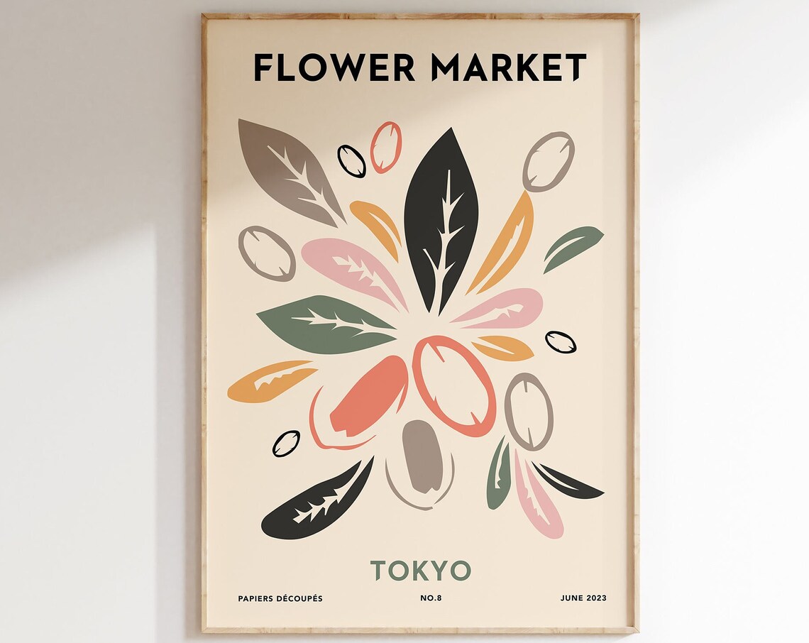 Flower Market Tokyo Papiers Découpés Leaf Art Collage Poster