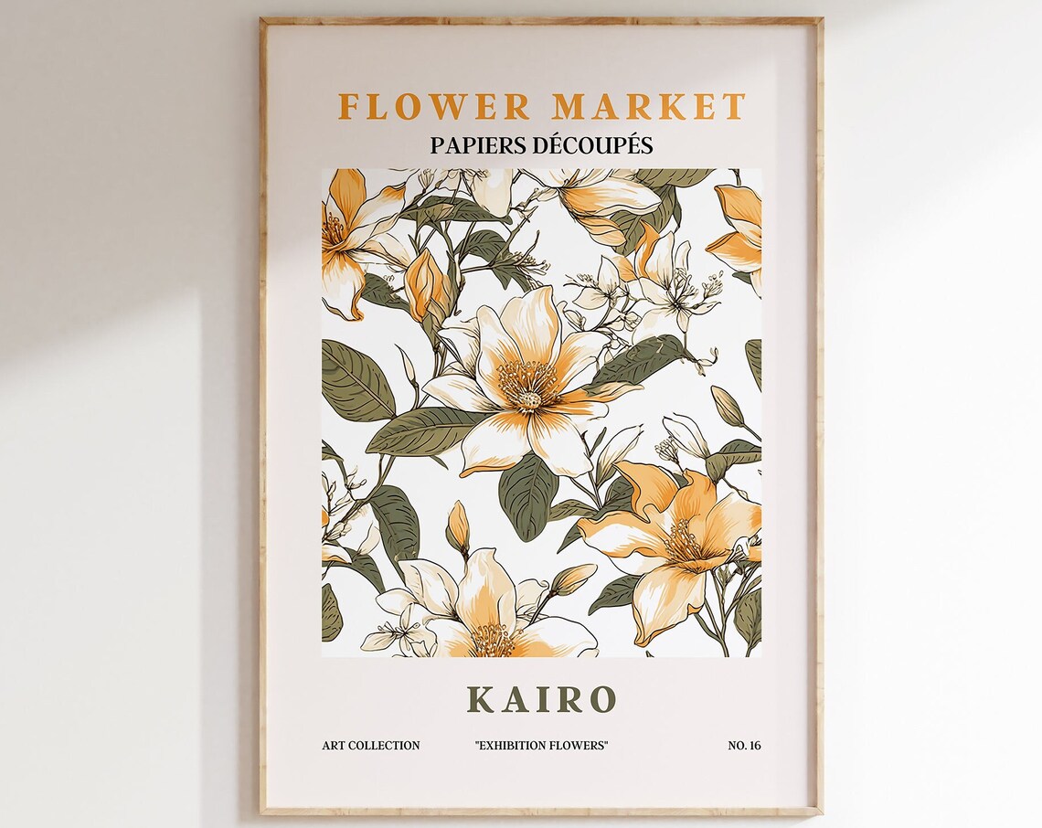 Flower Market Kairo Cream Magnolia Blossoms Sage Green Art Poster