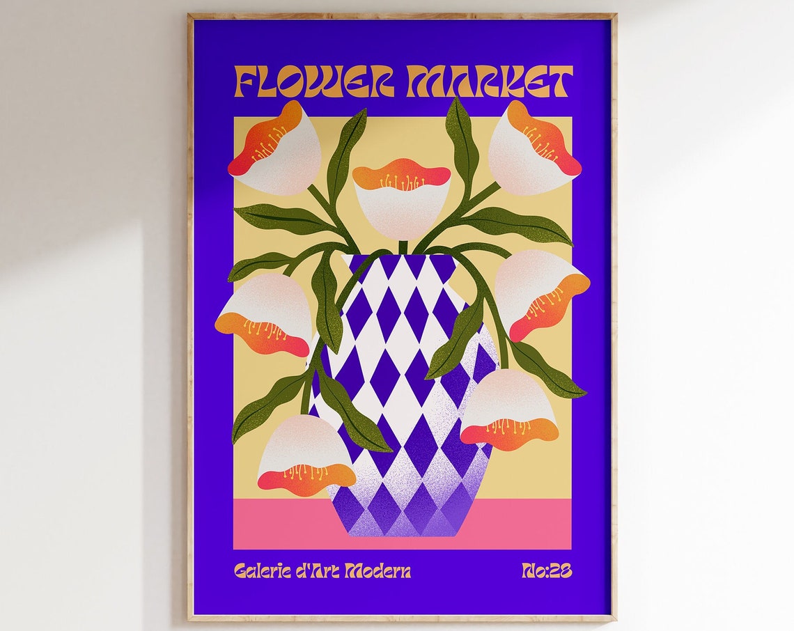 Flower Market No 28 White Orange Blooms Harlequin Vase Art Poster